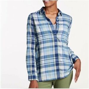 Toad & Co Women Indigo‎ Ridge Henley Shirt Small Blue Long Sleeve Granola Girl